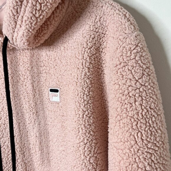 Fila Women's Josephine Sherpa Crop Hoodie S Fleece Pink Long Sleeve Sweatshirt - Picture 3 of 7